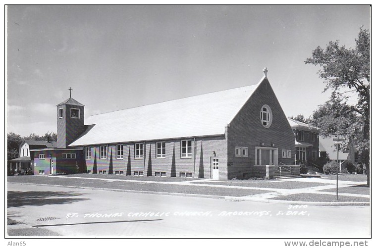 Brookings South Dakota, St. Thomas Catholic Church Architecture, C1950s Vintage Real Photo Postcard - Brookings