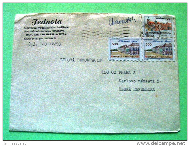 Croatia 1993 Cover To Praha Czech Rep. - Vinkovci Palace - Slavonski Brod Palace - Croacia