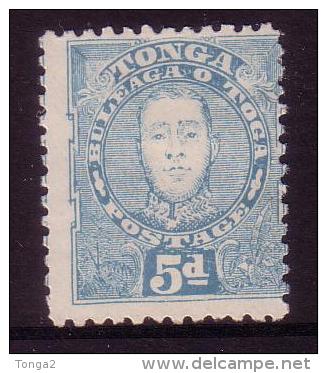 #527 - 1895 Early Tonga  SG 34b Mint - 5d Blue Perf 12x11 - Cat £24.00 - Tonga (1970-...)