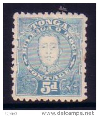 #453 - 1895 Early Tonga  SG 34b - 5d Blue Perf 12x11 - Cat £24.00 - Tonga (1970-...)