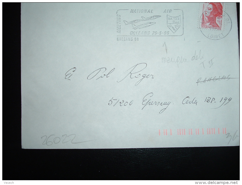 LETTRE TP LIBERTE DE GANDON 2,20F OBL.MEC. VARIETE 23-6-1986 ORLEANS 01 (45) - 1982-1990 Liberty Of Gandon