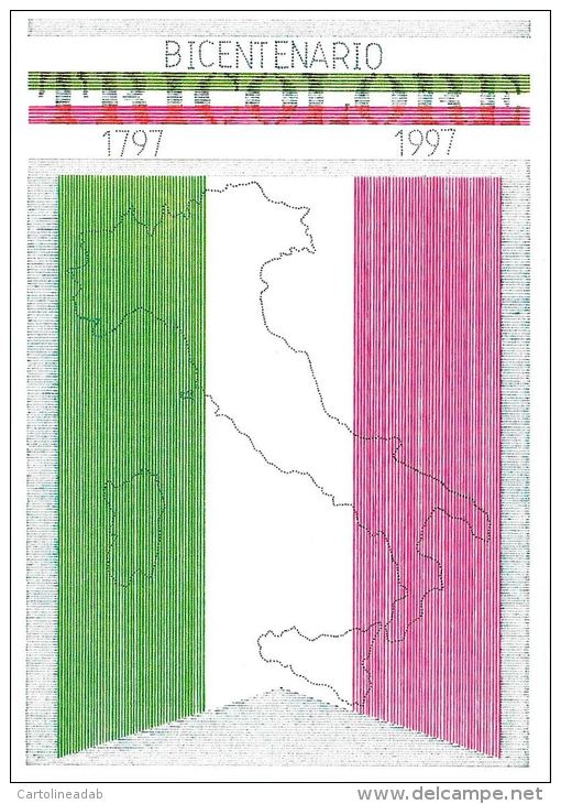 [DC0142] CARTOLINEA - MOLTO RARA - BICENTENARIO BANDIERA ITALIANA - 1797/1997 - DISEGNO A. GORRAINI - Manifestazioni