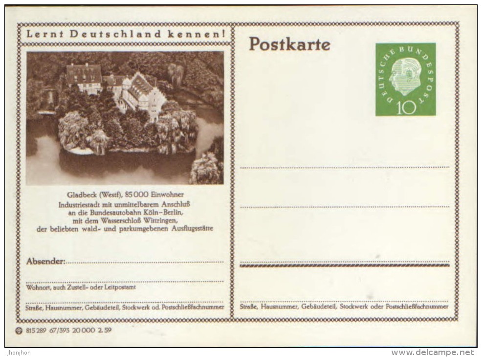 Germany/Federal Republic - Postal Stationery Postcard Unused 1959- P41  Gladbeck - Postcards - Mint