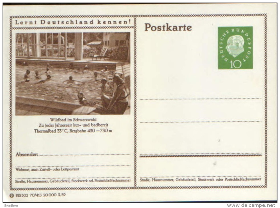 Germany/Federal Republic - Postal Stationery Postcard Unused 1959- P41  Wildbad Im Schwarzwald - Postkarten - Ungebraucht