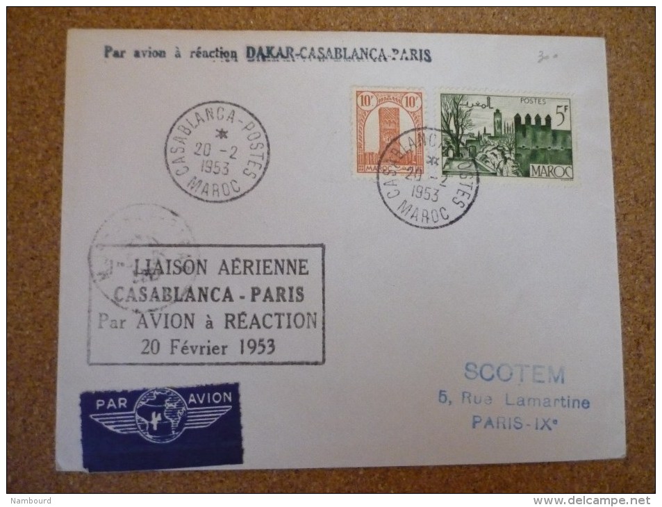 Première Liaisonaérienne Casablanca Paris Par Avion à Réaction 20/02/1953 - Primeros Vuelos