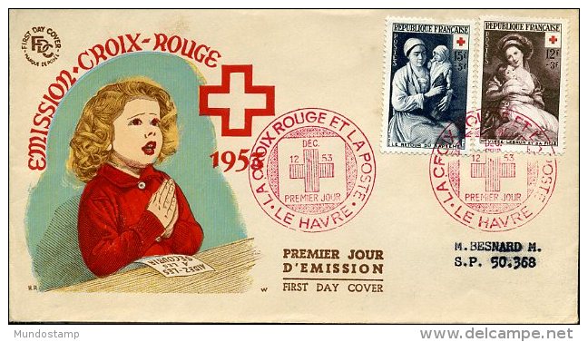 FRANCE PREMIER JOUR FIRST DAY COVER CROIX ROUGE 1953 - 1950-1959