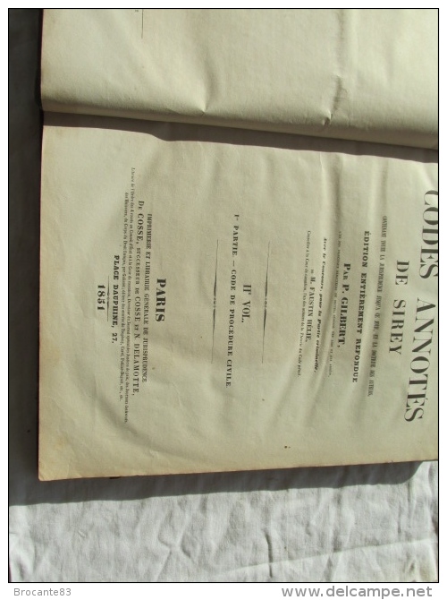 CODE SIREY EDITION REFONDU PAR P GILBET DE 1851 2 VOLUMES