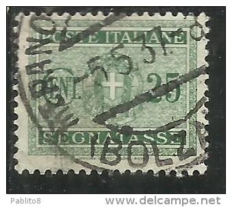 ITALIA REGNO ITALY KINGDOM 1934 SEGNATASSE TAXES DUE TASSE STEMMA CON FASCI COAT OF ARMS CENT. 25 USATO USED - Taxe