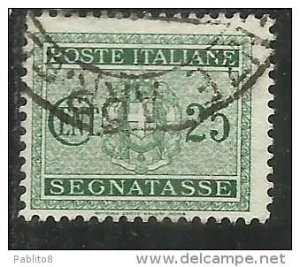 ITALIA REGNO ITALY KINGDOM 1934 SEGNATASSE TAXES DUE TASSE STEMMA CON FASCI COAT OF ARMS CENT. 25 USATO USED - Taxe