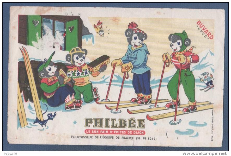 BUVARD PHILBEE LE BON PAIN D´EPICES DE DIJON - FOURNISSEUR DE L'EQUIPE DE FRANCE - SKI DE FOND - 21 X 13.5 Cm - Honigkuchen-Lebkuchen