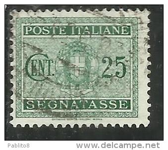 ITALIA REGNO ITALY KINGDOM 1934 SEGNATASSE TAXES DUE TASSE STEMMA CON FASCI COAT OF ARMS CENT. 25 USATO USED - Strafport