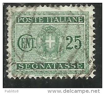 ITALIA REGNO ITALY KINGDOM 1934 SEGNATASSE TAXES DUE TASSE STEMMA CON FASCI COAT OF ARMS CENT. 25 USATO USED - Taxe