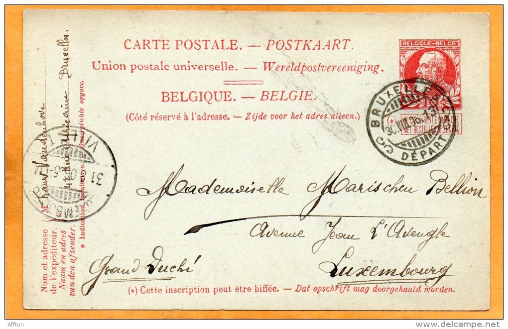Belgium 1906 Card Mailed To Luxembourg - Altri & Non Classificati