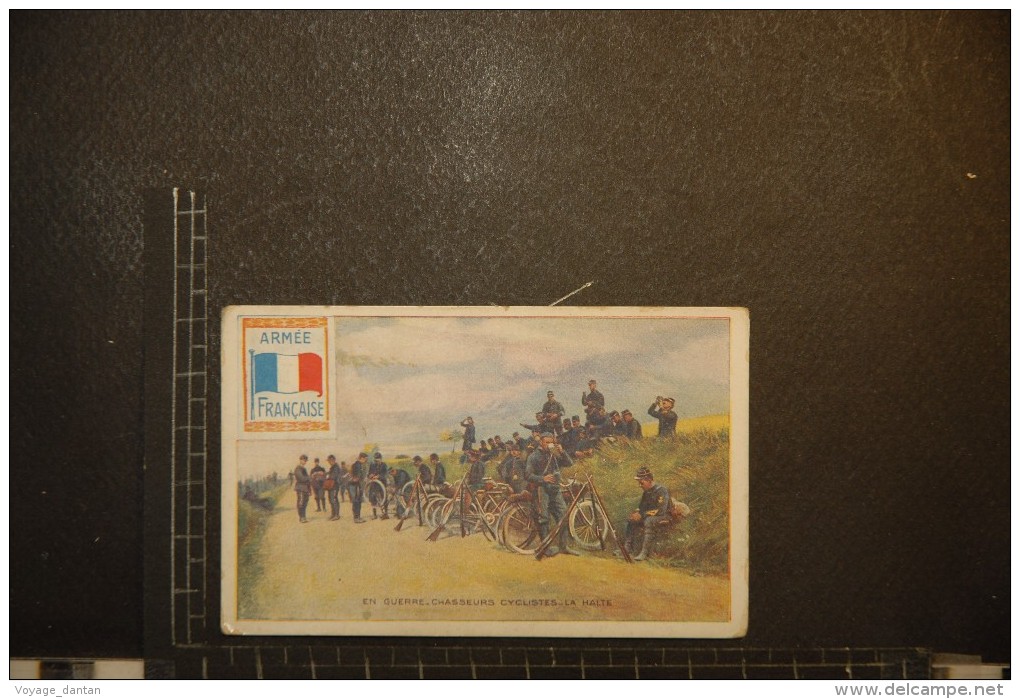 Chromo, Image, Publicité, Maison Des Abeilles Rouen Vetements  Armée Francaise En Guerre Chasseurs Cyclistes La Halte - Autres & Non Classés