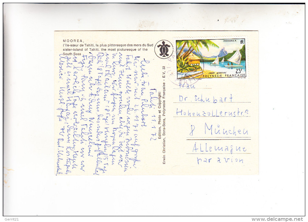 FRANZÖSISCH POLYNESIEN, 1964, Michel 43, AK, Einzelfrankatur Nach München - Lettres & Documents