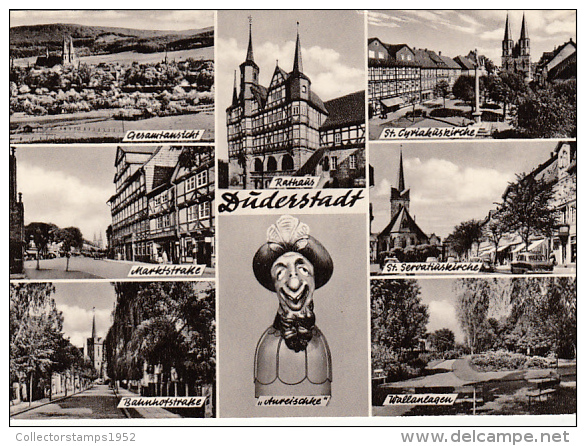 1322- DUDERSTADT- PANORAMA, MARKET STREET, TOEN HALL, CHURCH, PARK, CPA - Duderstadt