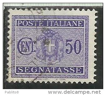 ITALIA REGNO ITALY KINGDOM 1934 SEGNATASSE TAXES DUE TASSE STEMMA CON FASCI COAT OF ARMS CENT. 50 USATO USED - Strafport