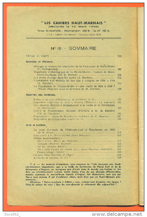 Les Cahiers Haut-marnais  " Rare N°18" - Voir 2 Scans Dont Le Sommaire - Champagne - Ardenne