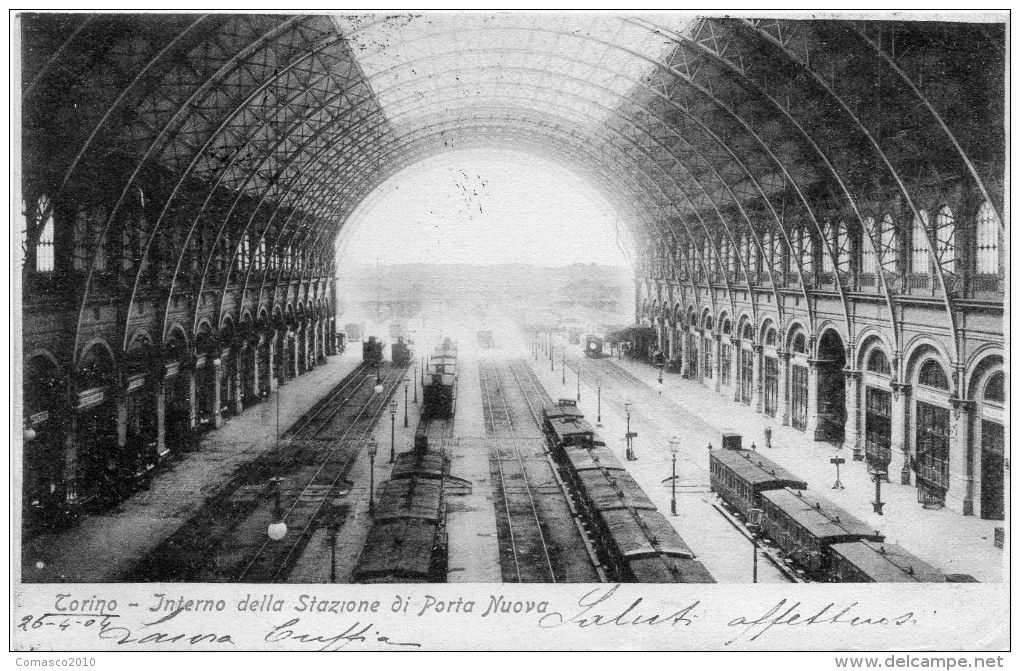 CARTOLINA D'EPOCA DI TORINO INTERNO STAZIONE PORTA NUOVA INIZIO 900 VIAGGIATA NEL 1904 - Stazione Porta Nuova