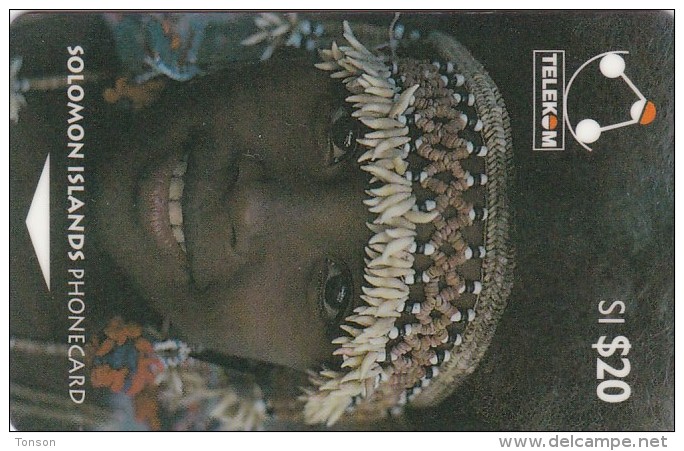 Solomon Islands, SOL-006, SI$ 20, Traditional Head Gear,  Young Girl Of Sulufou Island (Letter C), 2 Scans - Isole Salomon