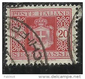 ITALIA REGNO LUOGOTENENZA 1945 SEGNATASSE SENZA FILIGRANA  LIRE 20 TIMBRATO USED - Postage Due