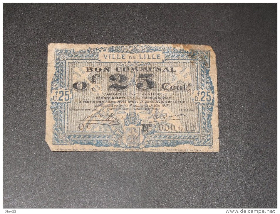 VILLE DE LILLE - BON COMMUNAL 25ct - Notgeld