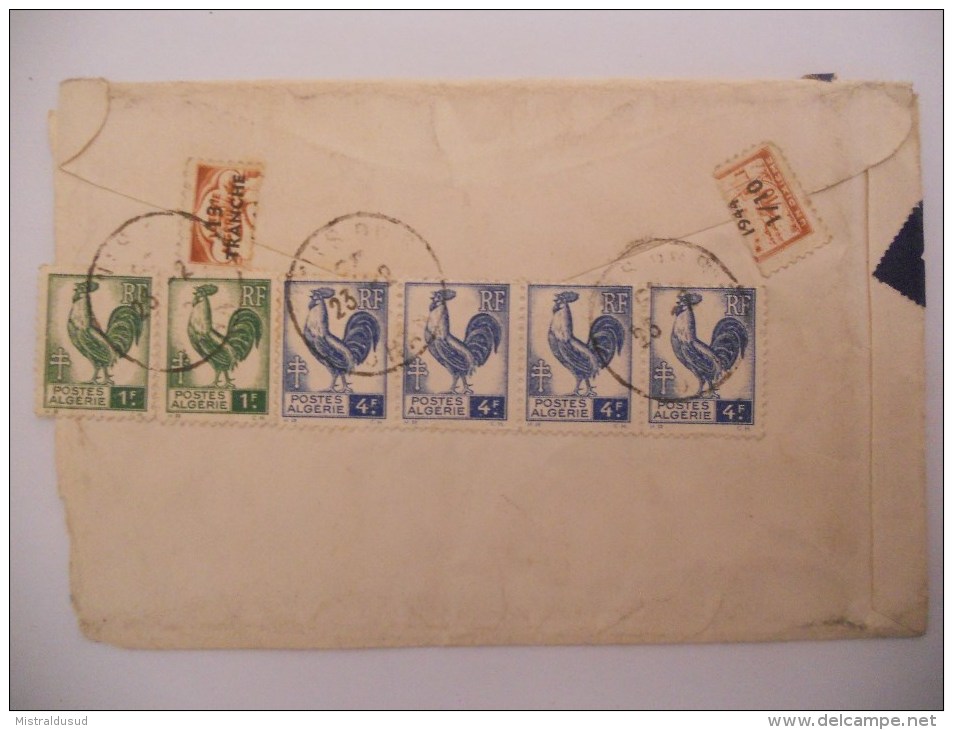 Algerie Algerie Lettre Recommande  De Oran 1944 Pour Paris Affranchissement Coq - Storia Postale