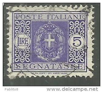 ITALY KINGDOM ITALIA REGNO LUOGOTENENZA 1945 TASSE TAXES DUE SEGNATASSE RUOTA LIRE 5 TIMBRATO USED - Strafport