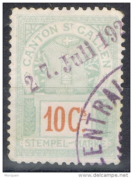 Stamp Stempel Marke Canton St. Gallen (suisse) 10 Cts º - Fiscale Zegels