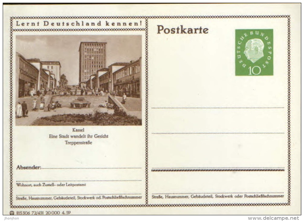 Germani/Federal Republic - Postal Stationery Postcard Unused 1959 - P41 Kassel - Postkarten - Ungebraucht