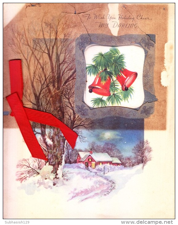 VERY OLD & VINTAGE GREETINGS CARD - PRINTED IN USA - CHRISTMAS - USE OF CLOTH - Other & Unclassified