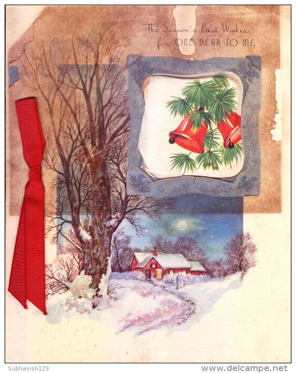 VERY OLD & VINTAGE GREETINGS CARD - PRINTED IN USA - CHRISTMAS - USE OF CLOTH - Other & Unclassified