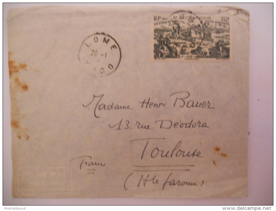 Togo Lettre De Lome 1947 Pour Toulouse (tache ) - Briefe U. Dokumente