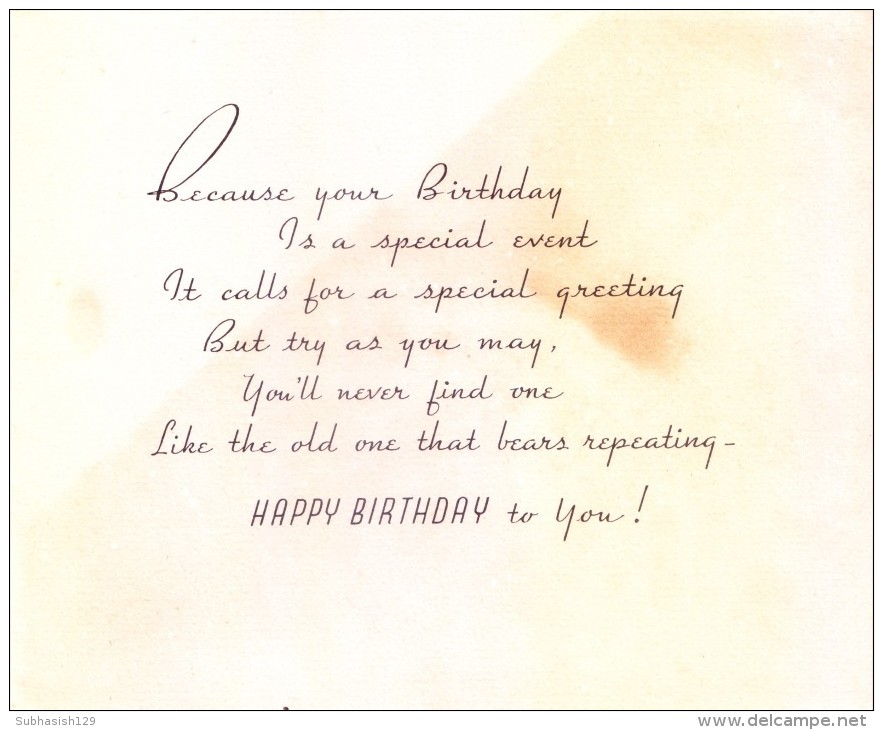 VERY OLD & VINTAGE GREETINGS CARD - PRINTED IN USA - TO WISH YOU HAPPINESS ON YOUR BIRTHDAY - Other & Unclassified