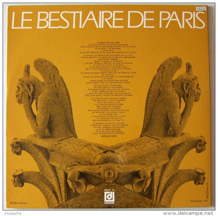 Bernard DIMEY Magali NOEL Francis LAI LP COLECTOR Numéroté Avec Livret 14 Pages  Le Bestiaire De Paris M M - Collectors