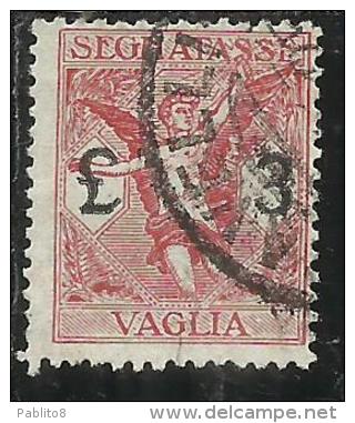 ITALY KINGDOM ITALIA REGNO 1924 SEGNATASSE TAXES TASSE DUE PER VAGLIA LIRE 3 USATO USED - Strafport Voor Mandaten