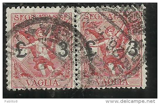 ITALY KINGDOM ITALIA REGNO 1924 SEGNATASSE TAXES TASSE DUE PER VAGLIA LIRE 3 COPPIA USATA PAIR USED - Taxe Pour Mandats