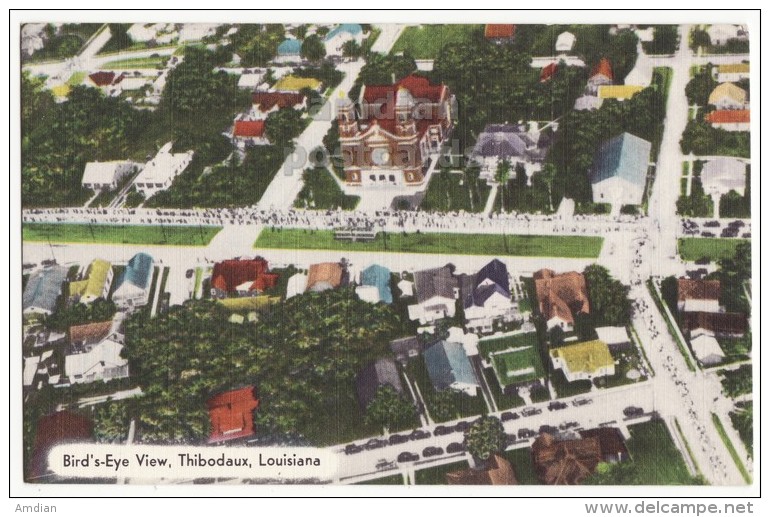 THIBODAUX LA Louisiana, Birds Eye City View C1950s Vintage Postcard - Buildings -Streets - Altri & Non Classificati