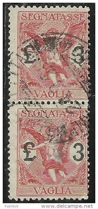 ITALY KINGDOM ITALIA REGNO 1924 SEGNATASSE TAXES TASSE DUE PER VAGLIA LIRE 3 COPPIA USATA PAIR USED - Taxe Pour Mandats