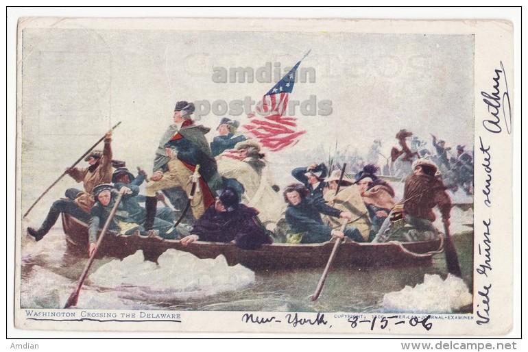 Washington Crossing Delaware 1906 Boston Sunday American Complimentary Postcard - Painting - Präsidenten