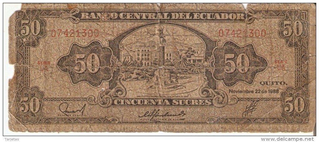 BILLETE DE ECUADOR DE 50 SUCRES DEL AÑO 1988   (BANKNOTE) - Ecuador