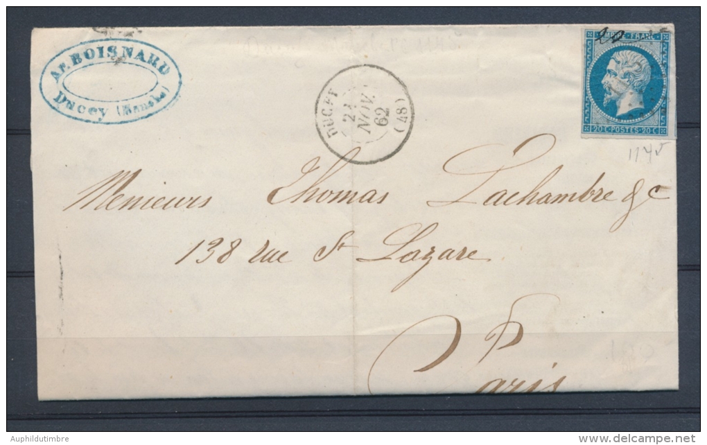 1862 Lettre N°14 Obl PC1145 DUCEY MANCHE(48) N1254 - 1801-1848: Précurseurs XIX