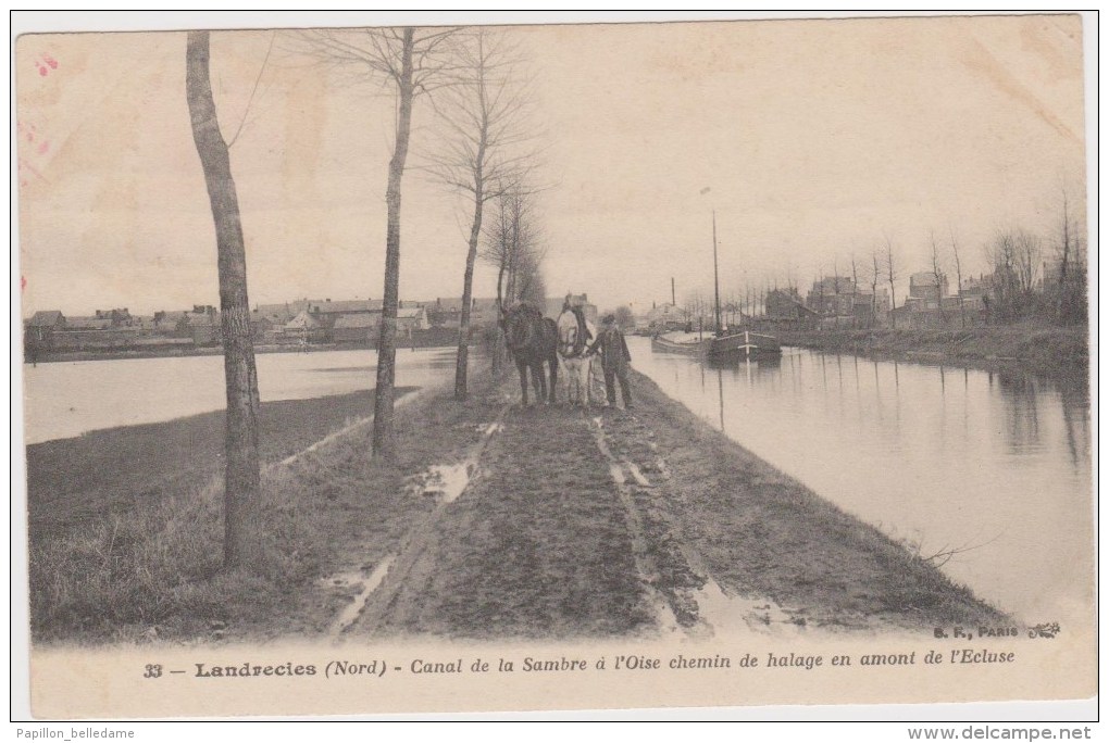 CPA 59  Batellerie - Péniche -  LANDRECIES  Canal De La Sambre à L'OIse, Chemin De Halage En Amont De L'Ecluse - Landrecies