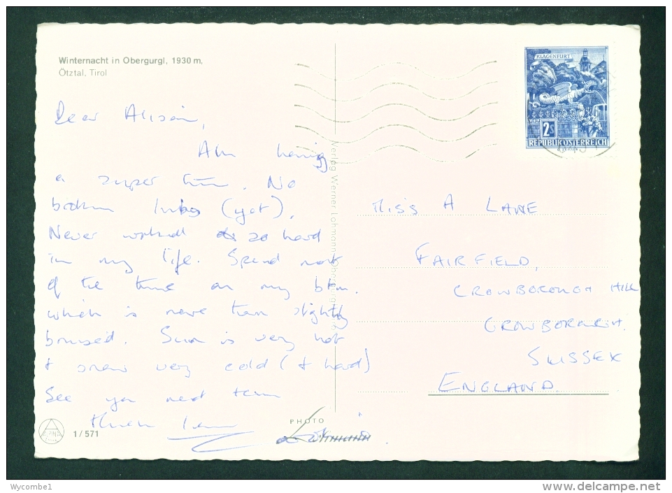 AUSTRIA  -  Winternacht In Obergurgl  Used Postcard Mailed To The UK As Scans - Sölden