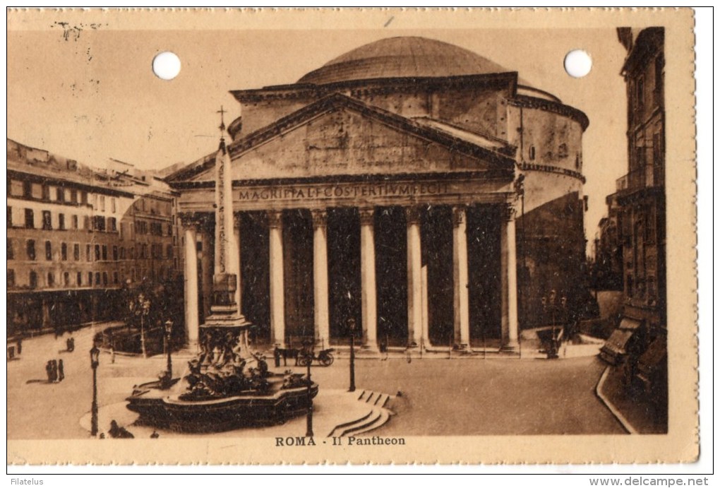 CARTOLINA POSTALE-ROMA-23-3-19928--IL PANTHEON-REGNO-CENT.20-ANNULLO A TARGHETTA "IL CHININO.."EDIZ.E.G.D.V. - Marcophilia