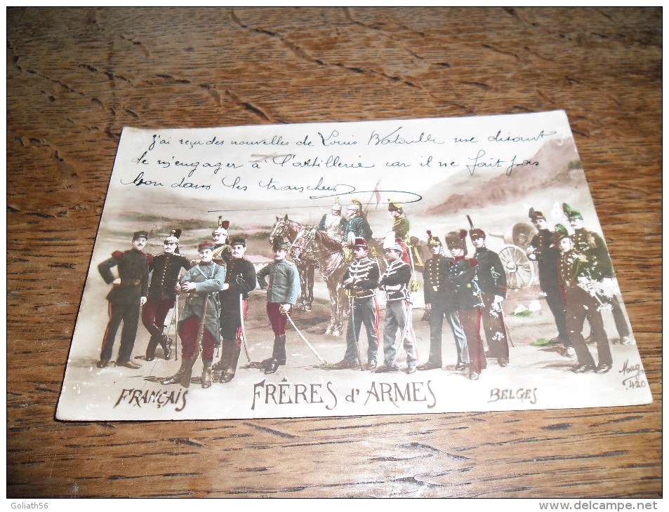 CPA Frères D´Armes Français Et Belges - Guerre 1914/18 écrite Par Un Militaire Dans Les Tranchées - War 1914-18