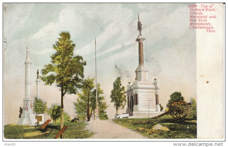 Chattanooga Tennessee, Orchard Knob US Civil War Monuments, IL MD NY State Memorials C1900s Vintage Postcard - Chattanooga