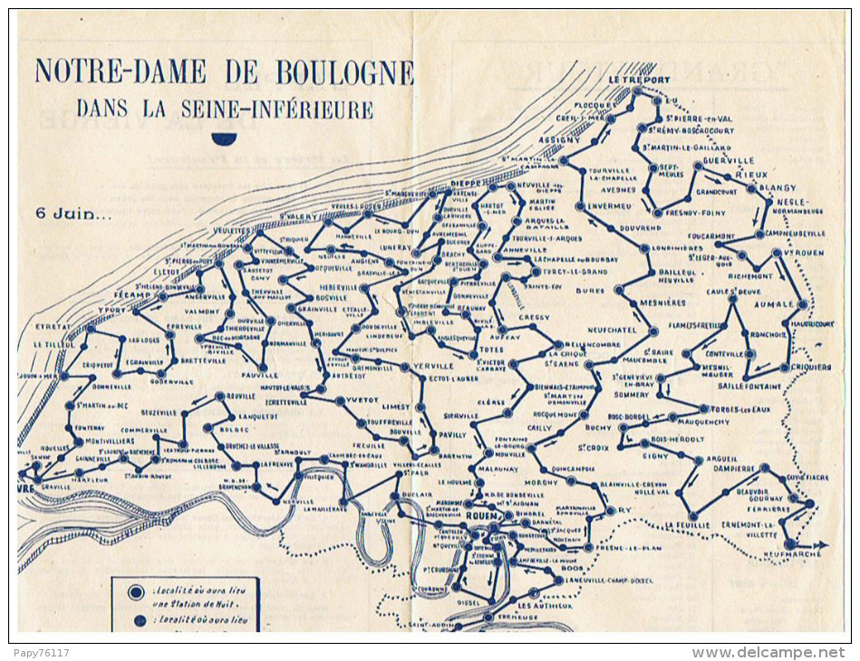 Du 6 Juin Au 26 Octobre 1946LE DIOCESE DE ROUEN RECOIT NOTRE DAME DE BOULOGNE  Document En 4 Pages - Documents Historiques