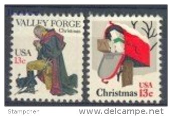 1977 USA Christmas Stamps Sc#1729-30 Washington At Valley Forge Postbox Rural Mailbox Religion Painting - George Washington