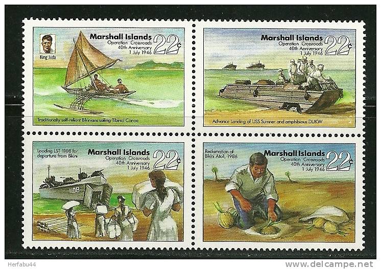 Marshall Islands    "Operation Crossroads"   Set   SC# 115-18a (Block Of 4)  MNH** - Marshall Islands